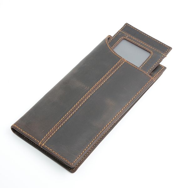 

deep brown crazy horse genuine leather men wallets high capacity credit business card holders long purse coin bag with small cards wallet, Red;black