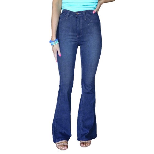 

jean high waist women solid color stretch skinny slimming jeans office lady casual denim flared pants, Blue
