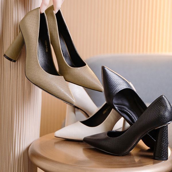 

dress shoes nova mulher branco preto 8cm em torno de salto alto microfibra couro feminino escritÃ³rio apontou toe taÃ§as bombas sapatos tamanh, Black