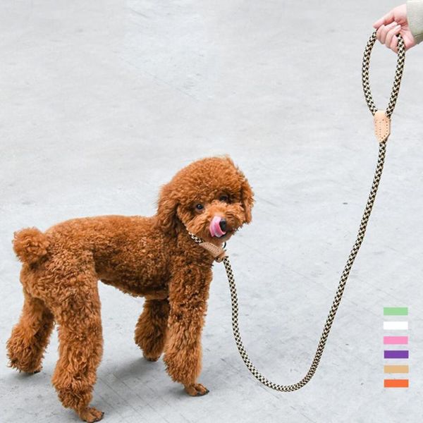 

145cm dog leash round cotton dogs lead rope colorful pet long leashes belt outdoor walking training leads ropes collars &
