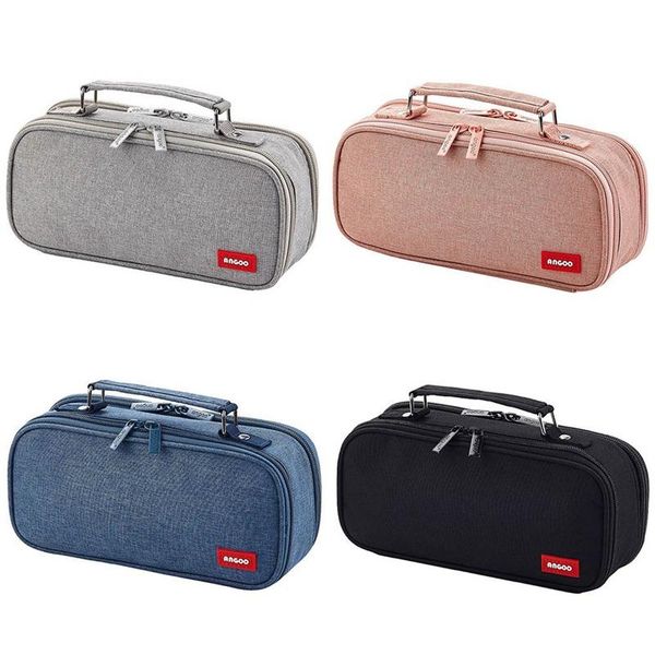 

large-capacity multifunctional pencil case canvas stationery bag retro style literary solid color storage bags