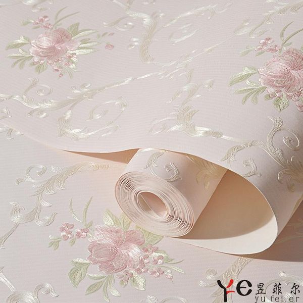 

pastoral thickened non-woven wallpaper embossed three-dimensional romantic warm bedroom background wallpapers