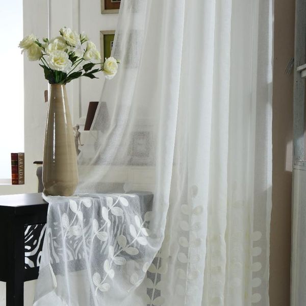 

[slow soul]custom curtain white gauze shade embroidery pastoral style leaves window balcony curtains for living room plant & drapes