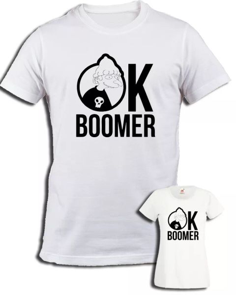 

tshirt white ok boomer cotton man woman nice gift burns cartoon, White;black