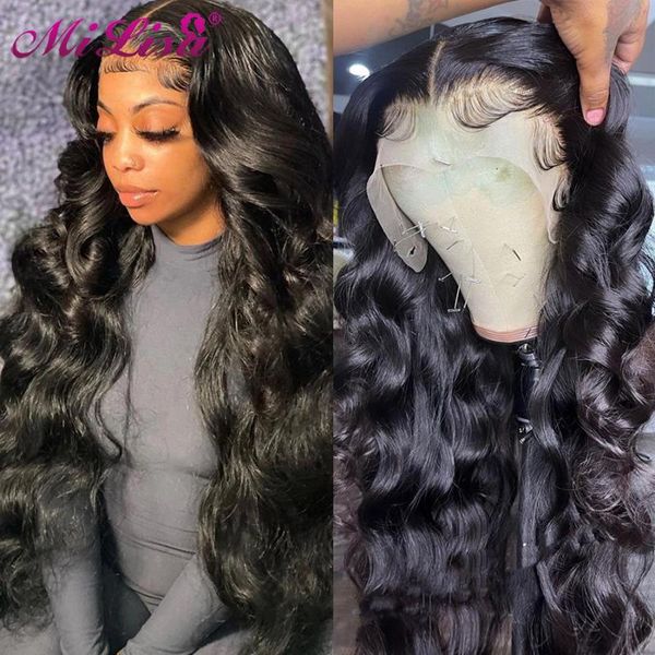 

lace wigs 30 inch body wave front wig human hair for black women remy brazilian frontal pre plucked baby, Black;brown