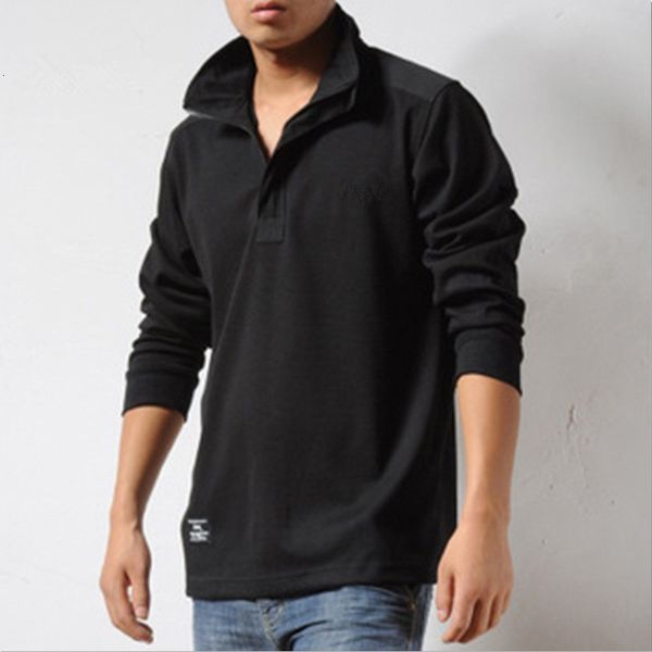 

men's hoodies & sweatshirts military long-sleeve polo shirt of casual men loose comfortable business clothes formal men's shirts, Black