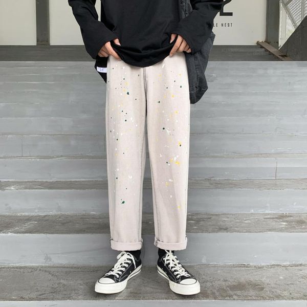 

splashing ink jeans men's fashion retro casual straight pants men streetwear wild loose hip-hop denim trousers mens s-2xl, Blue