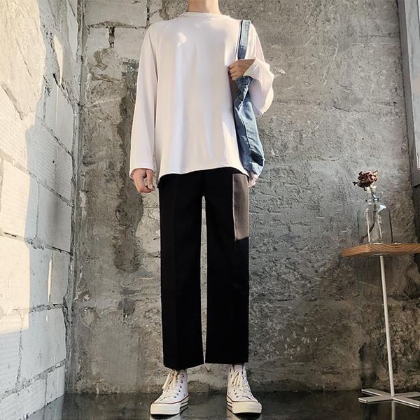 

men's wide leg pants straight loose summer casual drape suit, Black