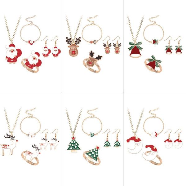 

earrings & necklace diy christmas set for women girl bracelet ring cartoon santa claus elk moon pendant lovely jewelry gift 2021, Silver
