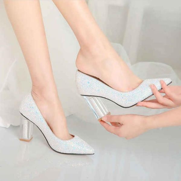 

fanyuan women glitters pumps wedding party fashion concise pinted toe casual elegant shallow thick heeled shoes woman dress, Black
