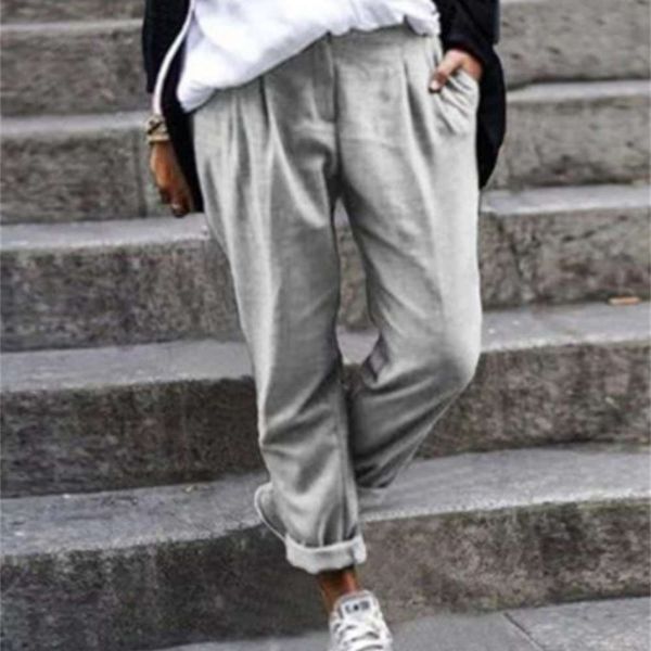 

casual dresses solid elastic waist loose pocket women's pants, Black;gray