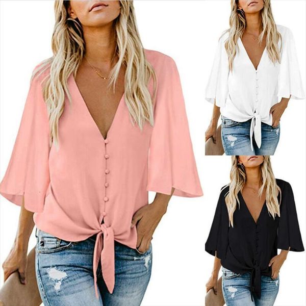 

short ruffle sleeve women blouses loose summer casual deep v neck, White
