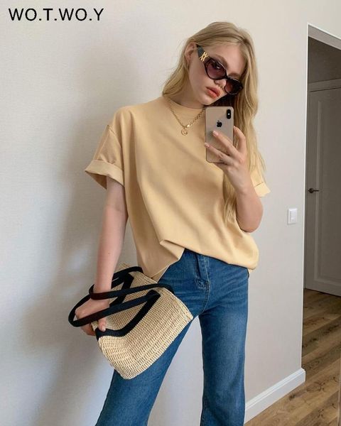 

summer oversize short sleeve t-shirt women casual basic tee shirt o-neck cotton black white harajuku female women's