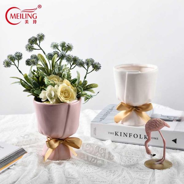 

vases vase s pink white pottery flower filler decoration handmade bonuquet shaped ceramic home wedding style material function