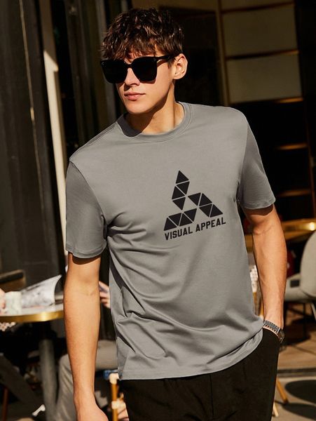 

men letter and geo graphic tee i01h#, White;black