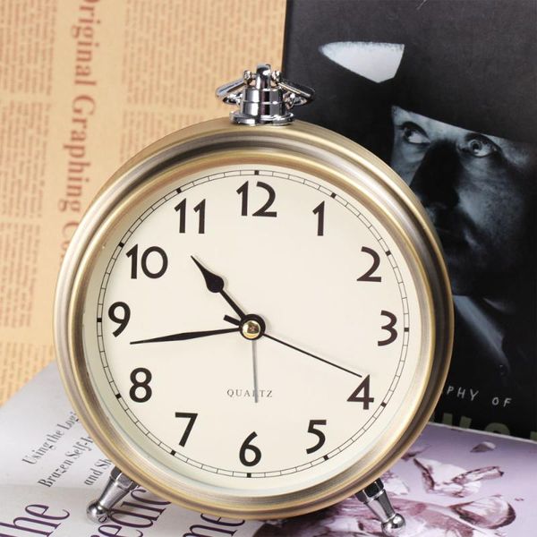 

desk & table clocks metal alarm clock roman numerals bedside silent sweep seconds