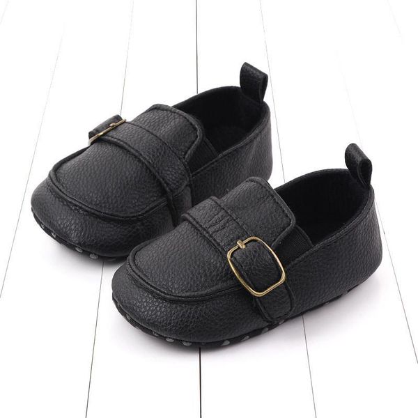 First Walkers Baby Boys Casual Shoes Couro Antiderrapante Tênis de Sola Macia Born Infant Girl Retro Black Solid Crib Toddler