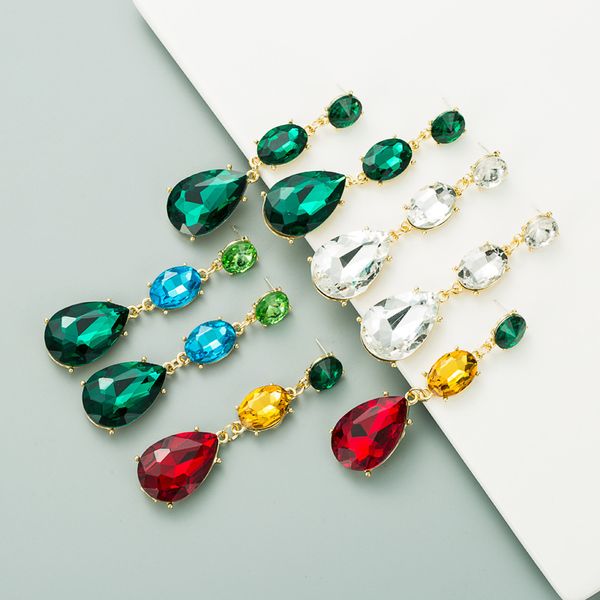 

dangle & chandelier fashion colorful boho crystal earrings for women long rhinestone statement red yellow drop earring cool bijoux, Silver
