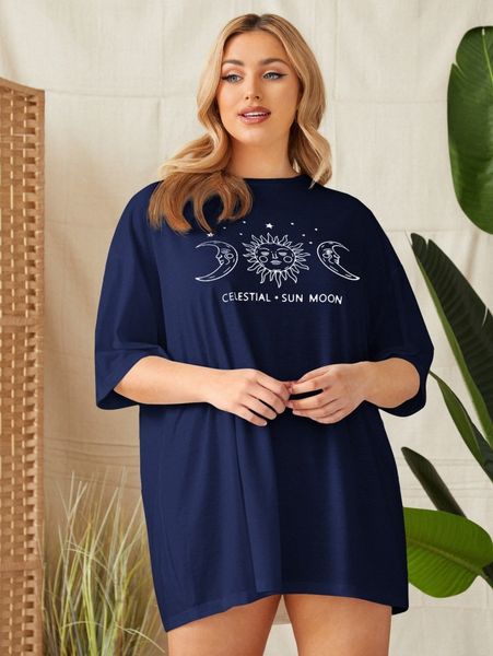 

plus sun & moon & letter graphic sleep tee k0q3#, Black;white