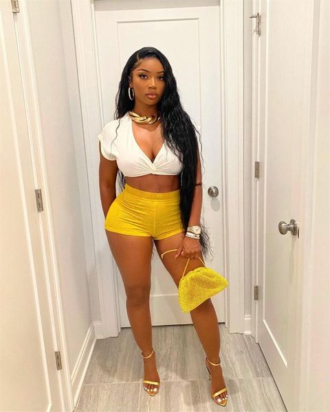 

women's tracksuits 2021 summer casual fashion women slim street temperament solid color v-neck shorts two-piece set, Gray