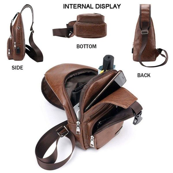 

duffel bags est fashion men's leather sling pack chest shoulder crossbody bag biker satchel men briefcases s 2021