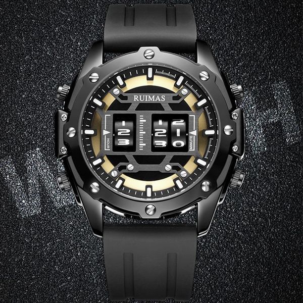 

wristwatches ruimas brand men's watches personality roulette design chronograph function quartz watch trendy fashion waterproof belt, Slivery;brown