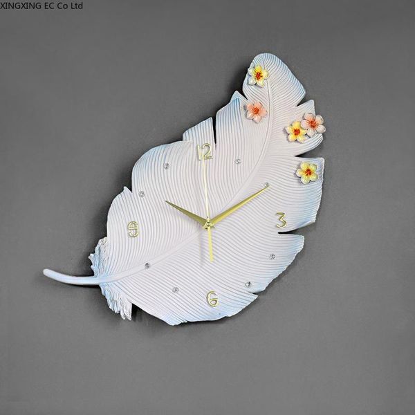 

nordic feather wall clock mute fashion household living room background creative personality simple resin craft clocks