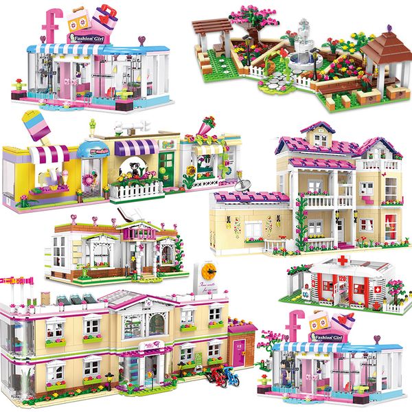 

Friends For Girls Sets City School bus architecture play house model building blocks MOC hospital mall bricks Princess Wedding