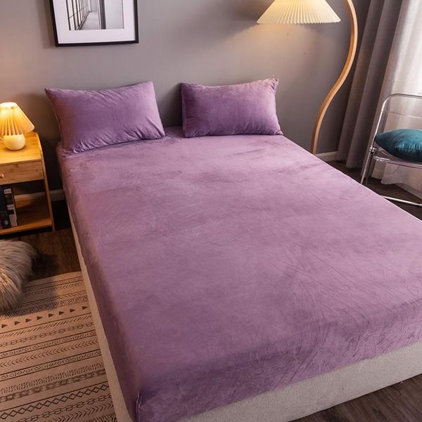 

sheets & sets fitted sheet with elastic band linens bed home soft velvet mattress cover winter double couple twin full queen king size