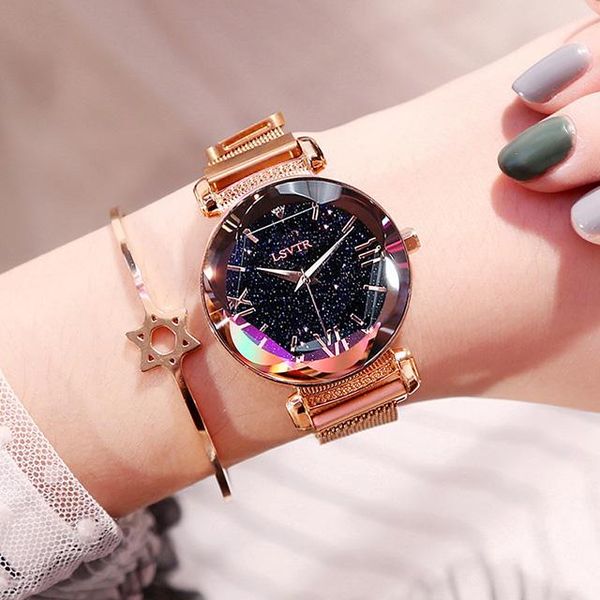 

wristwatches luxury romantic women watches starry sky magnetic female wristwatch rhinestones stainless steel quartz clock relogio feminino, Slivery;brown
