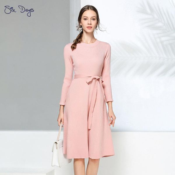 

casual dresses elegant jacquard long sleeve knitted women maxi sweater pink dress a line christmas party midi office vestidos, Black;gray