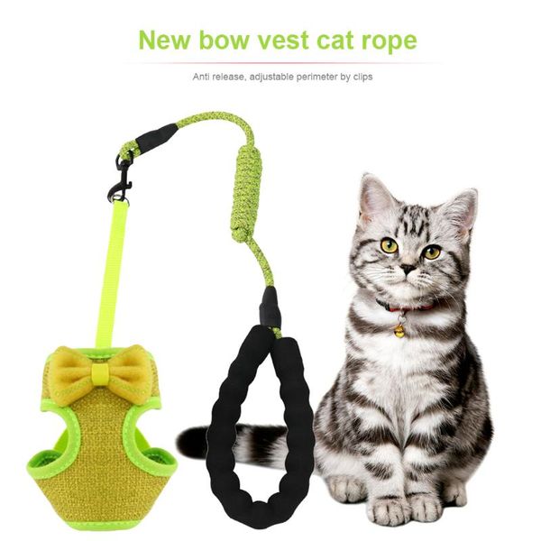 

cat collars & leads leash bowknot vest chest harness dogs cats adjustable traction rope pet kitten breathable back products supplies