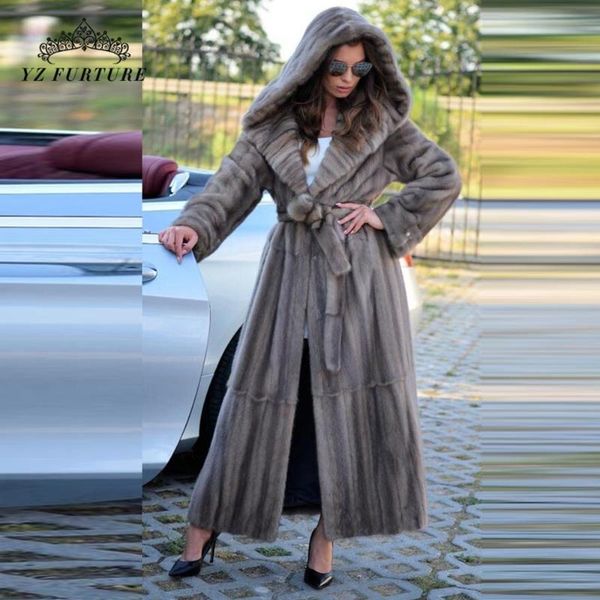 

women's fur & faux luxurious wholeskin mink coat for female especially quality nature coats jackets x-long plus size mkw-217, Black