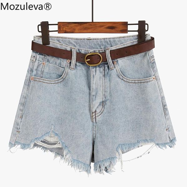 

women's shorts mozuleva stylish chic ripped holes women blue jeans 2021 summer high waist loose pockets female wide leg denim, White;black