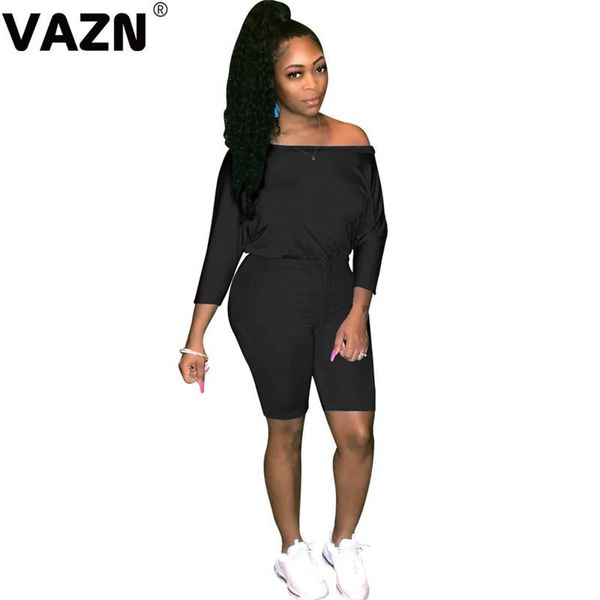 

women's jumpsuits & rompers vazn 2021 sweet young daily regular office soft fashion slash neck full sleeve lace up high waist slim wome, Black;white