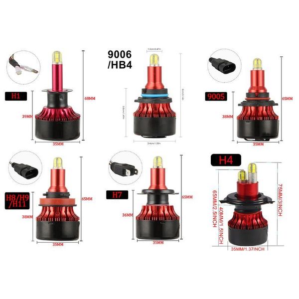 

car headlights l9bc 2pcs 8sides super brightness led headlight fog lights hi/h4/h7/hii/9005/9006 6000k