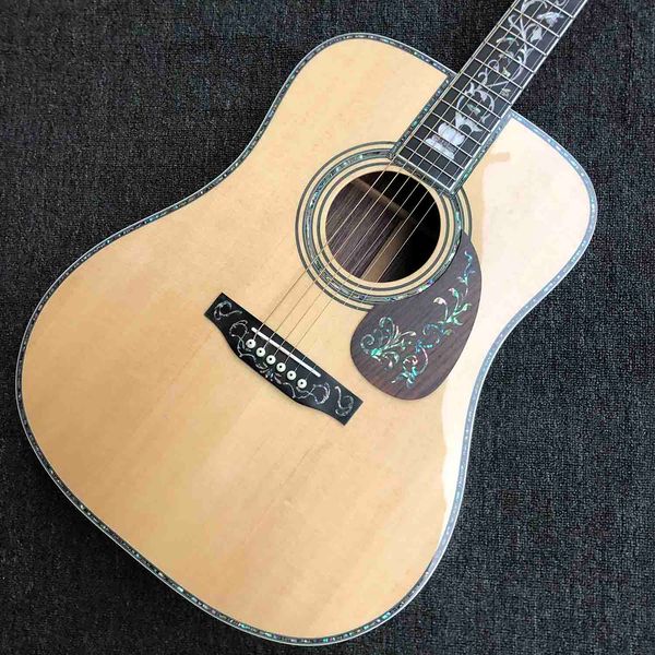 Sold Spruce Top Real Abalone Inlays Ligação Deluxe Acoustic Guitar Vida Árvore Inlay Pickguard com pickup eletrônico