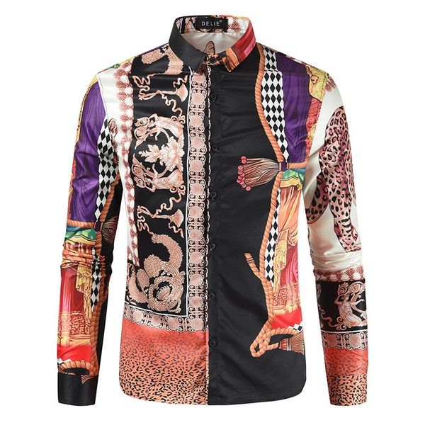 

long sleeve leopard print casual men's shirts for men fashion slim fit vintage mercerized cotton shirt, White;black