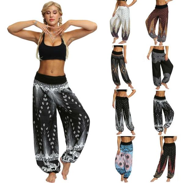 

women's printed elastic waist casual pants yoga pants, Black;white