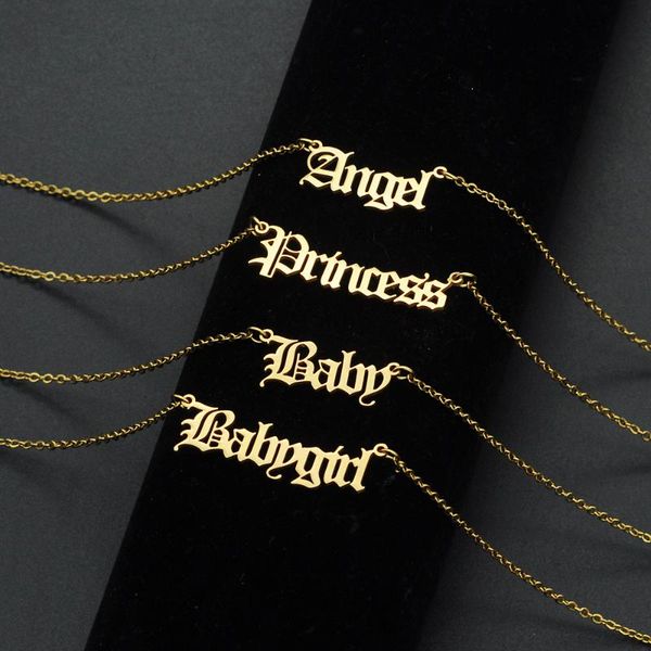 

pendant necklaces fashion baby word jewelry necklace for women wholesale 100% stainless steel angel princess gift 45cm, Silver