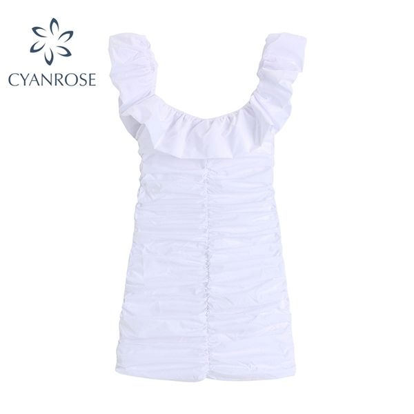 

ruffle spliced design white mini dress sleeveless elegant egirl clubwear dresses streetwear draped summer ladies 210515, Black;gray
