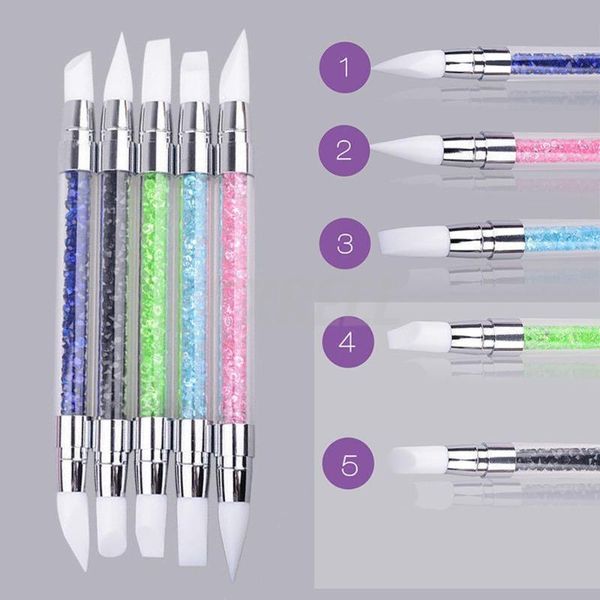 

dotting tools rhinestone crystal nail art brush pen silicone head carving emboss shaping hollow sculpture acrylic manicure, Silver