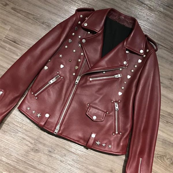 

women's leather & faux genuine sheepskin jacket ladies real women lambskin, Black