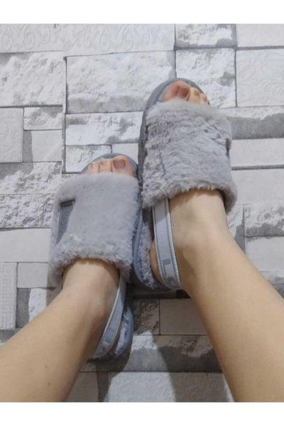 

slippers women's gray plush home slipper, Black