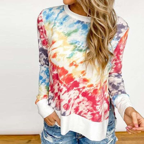 

autumn tunic fashion women tie-dye print blouse long sleeve casual shirts pullover loose plus size blusas women's blouses &, White