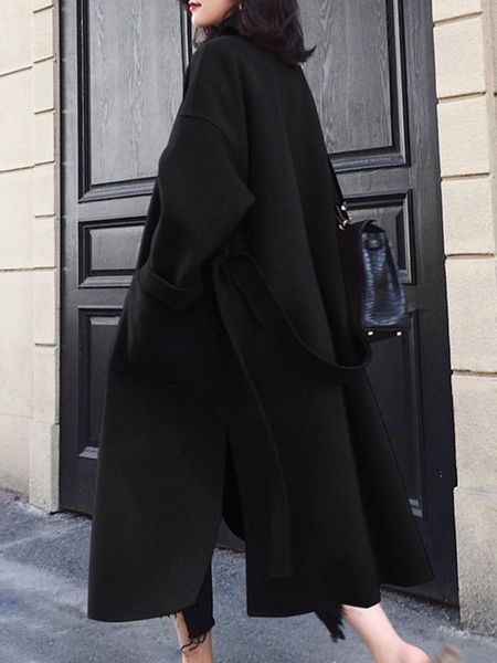 

women's wool & blends overcoatkorean women coat winter autumn 2021 fashion street casual loose black overcoat warmness oversize woolen