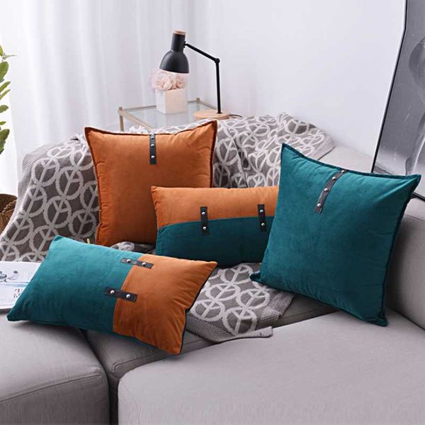 

cushion/decorative pillow light luxury velvet cushion cover blue orange stitching bedside waist pillowcase household creative sofa seat deco