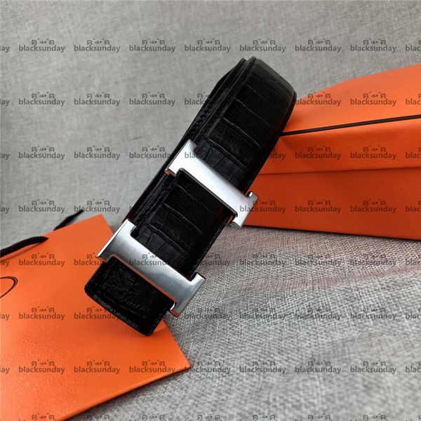 

crocodile durable belts hipster men and women leather belts with box smooth buckle dress up high-grade belts, Black;brown