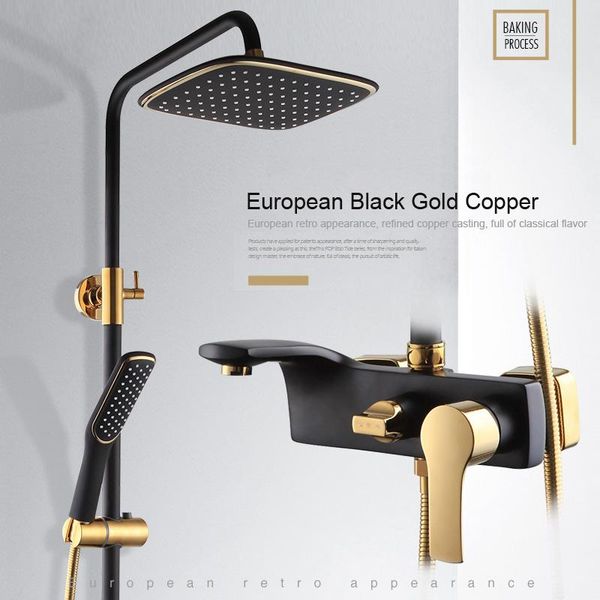 

solid brass luxury rainfall black paint shower bath set faucets wall mounted mixer br004 bathroom sets