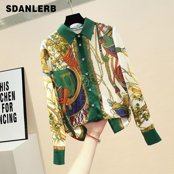 

women's blouses & shirts plus size lady's long sleeve blouse spring and summer retro printed chiffon shirt blusas mujer de moda 20, White